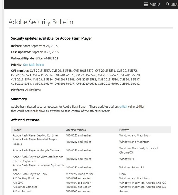 「Adobe Security Bulletin」に掲載された内容