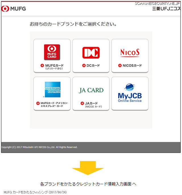 確認されたフィッシングサイト