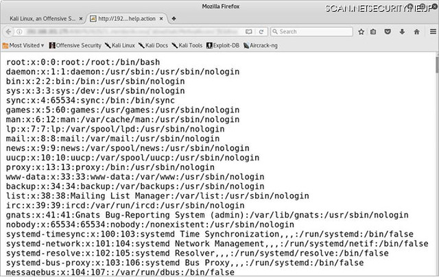 攻撃対象のサーバー上で「cat /etc/passwd」を実行させた結果を確認