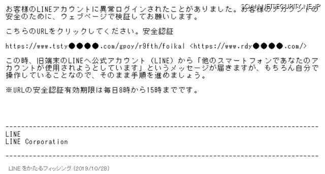 確認されたフィッシングメール