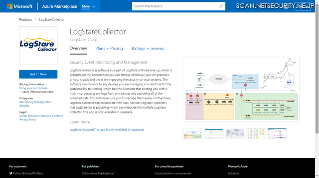 Azureマーケットプレイス上のLogStare Collector製品情報