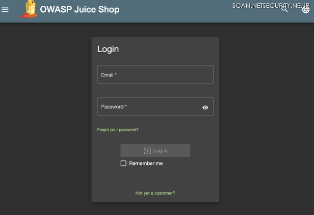 OWASP Juice Shop のログインフォーム