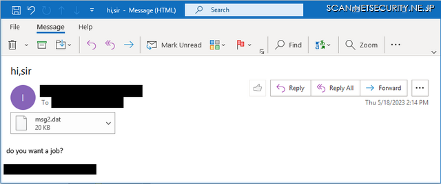 図2c：CVE-2023-2868を悪用した添付ファイル付きでUNC4841から送信された電子メール