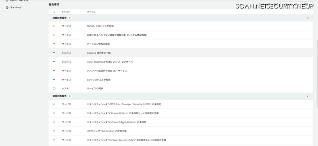 GMOサイバー攻撃ネットde診断エンタープライズの診断結果一覧