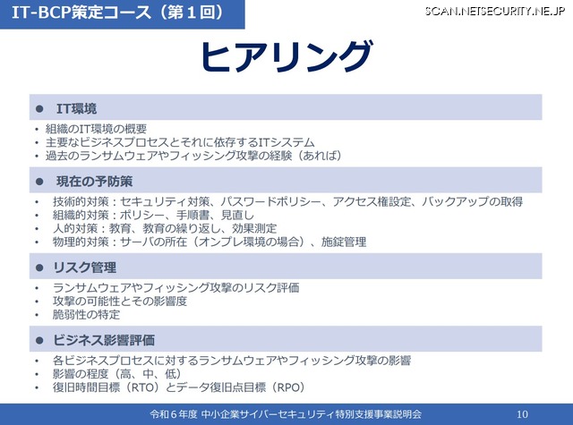 「令和 6 年度中小企業サイバーセキュリティ特別支援事業」IT-BCP策定コース ヒアリング