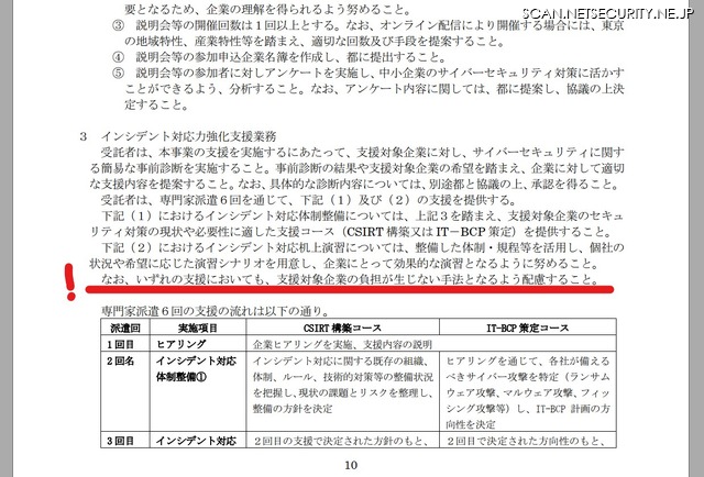 「令和 6 年度中小企業サイバーセキュリティ特別支援事業」東京都からアデコ株式会社への委託事業仕様書を入手赤い下線部分に注意