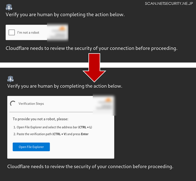 ユーザに表示される偽のCAPTCHA画面