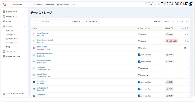 データストレージ画面のイメージ