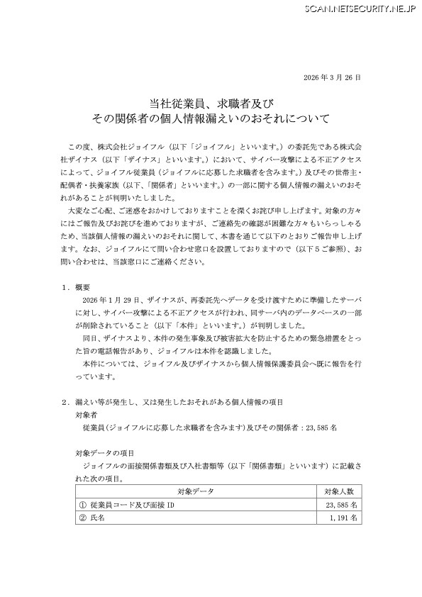 リリース（当社従業員、求職者及びその関係者の個人情報漏えいのおそれについて）