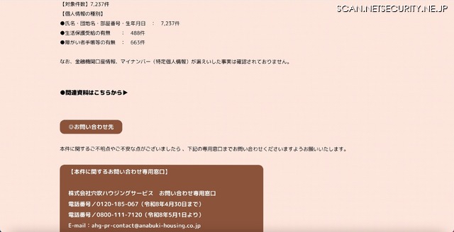 リリース（漏えいが確認されている個人情報）