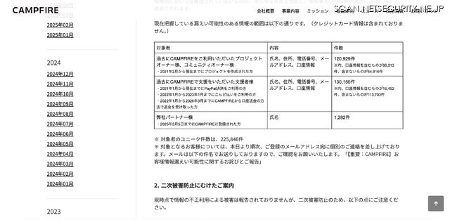 リリース（漏えいした可能性のある個人情報について）