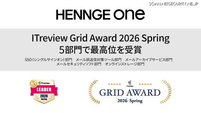 HENNGE One が「ITreview Grid Award 2026 Spring」の 5 部門で最高位 Leader 受賞