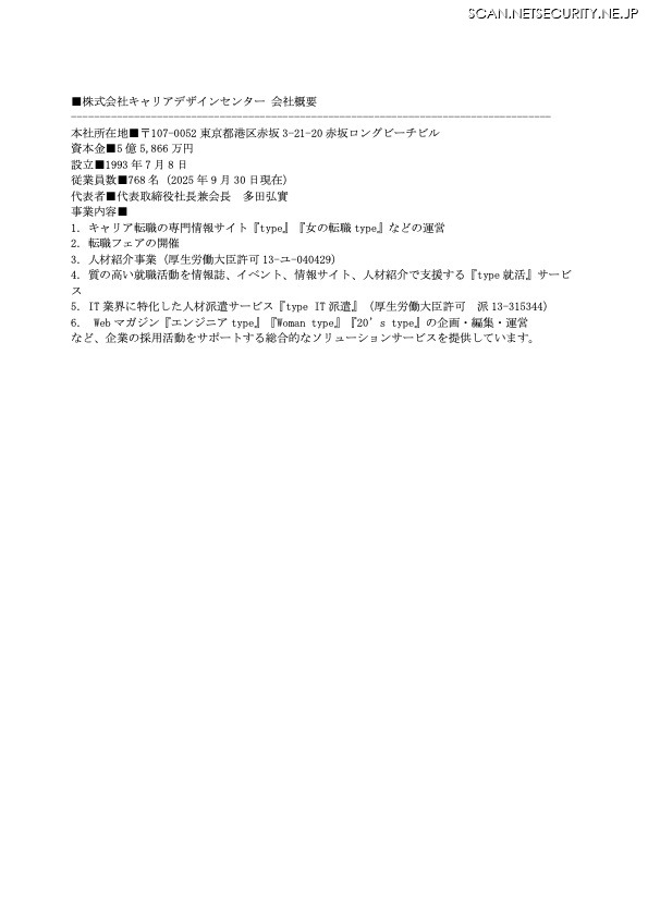 リリース（株式会社キャリアデザインセンター 会社概要）
