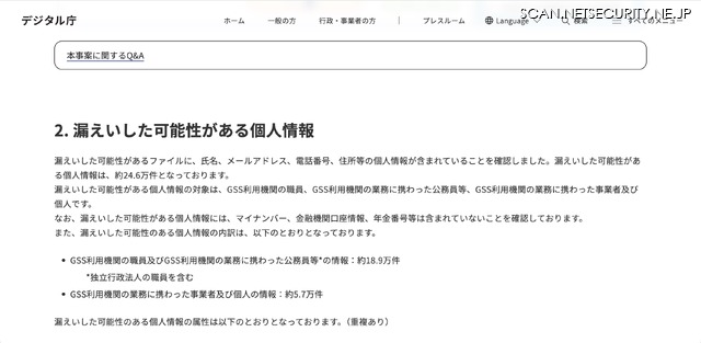 リリース（漏えいした可能性がある個人情報）