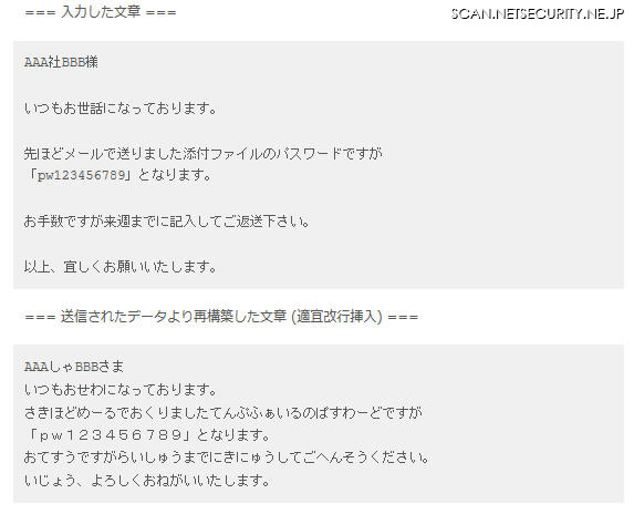 長い文章でも、入力したデータがほぼそのまま送られている