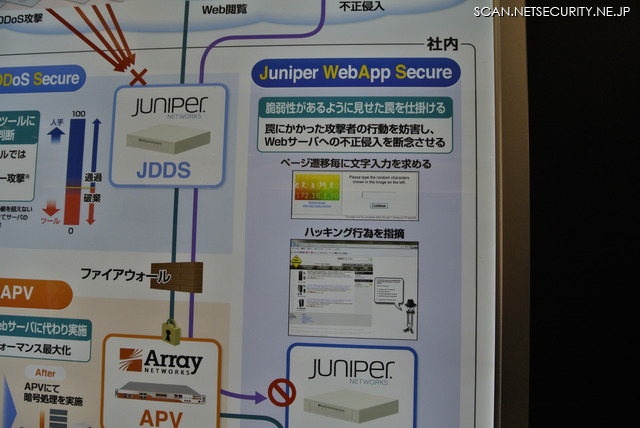 攻撃者がターゲットを調査する段階で嘘情報を与えて攻撃を防ぐ新機軸製品「Juniper WebApp Secure」他を出展