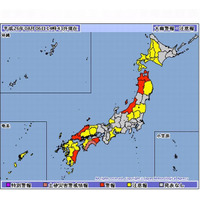 東北地方や西日本では局地的に激しい雨、高知県では土砂災害警報も発令(気象庁) 画像