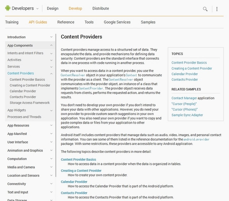 開発者向け「Content Providers」開発ページ