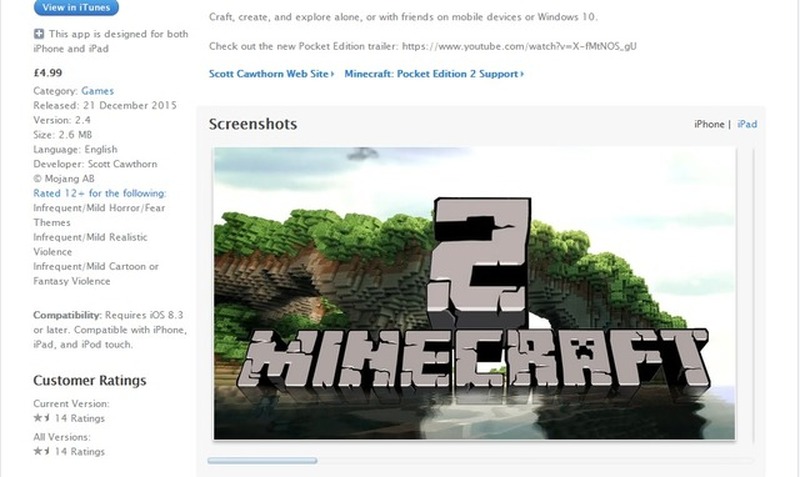 App Storeに『マインクラフト』続編名乗る偽アプリ出現―既に削除済み