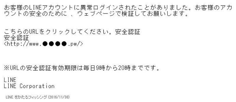 確認されたフィッシングメール