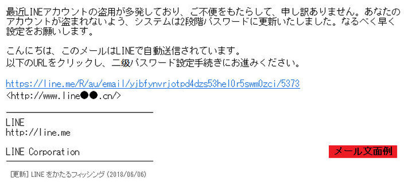 確認されたフィッシングメール