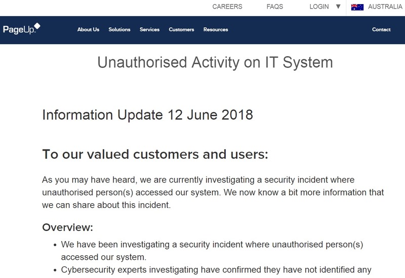 「Unauthorised Activity on IT System(PageUp)」