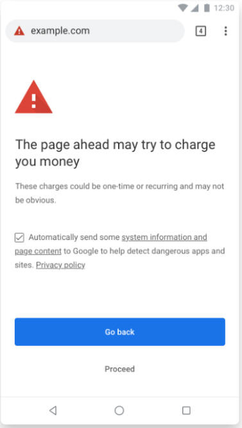 表示される警告画面