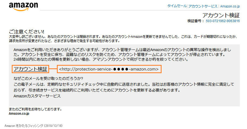 確認されたフィッシングメール