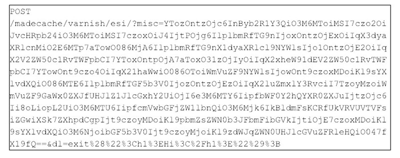 リソース/index/php/madecache/varnish/esiをスキャンするためのエンコードされたPOSTリクエストの例