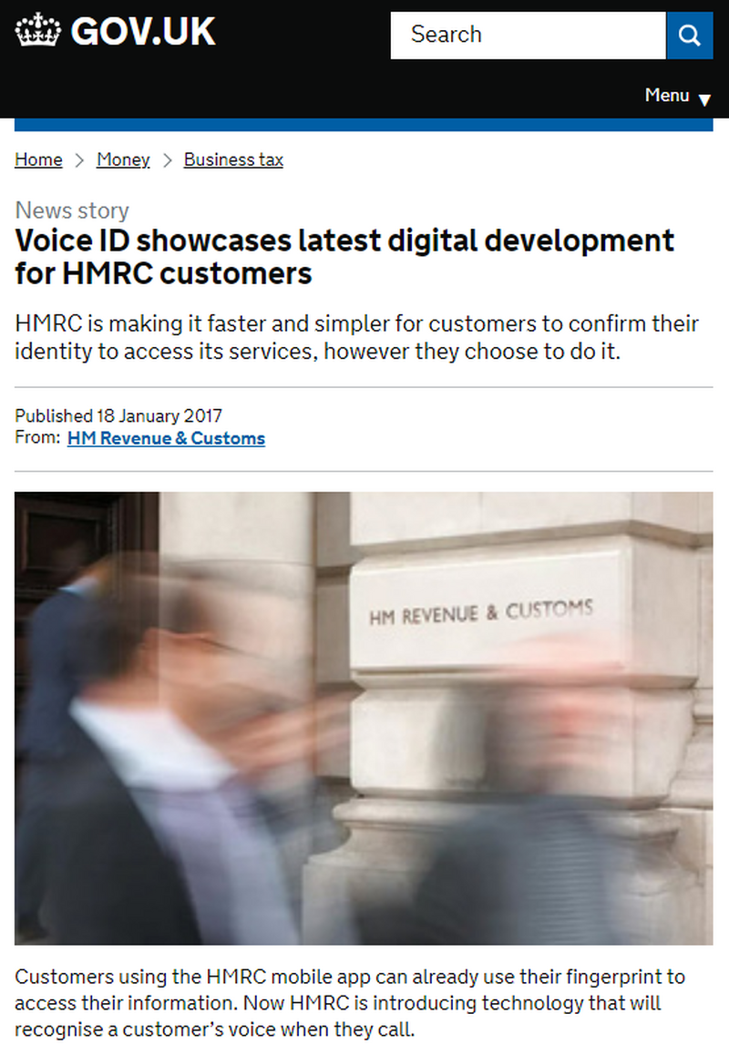 政府による Voice ID(音声認識による認証)導入のおしらせ( https://www.gov.uk/ )