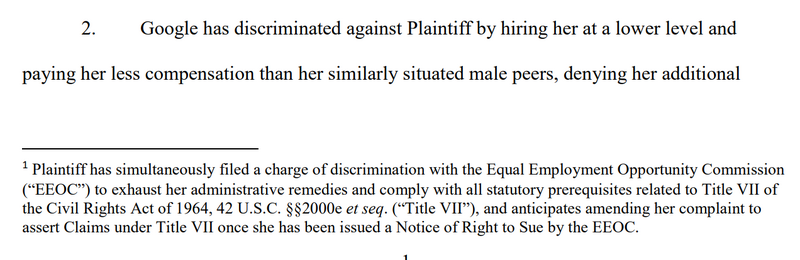 Google の性差別を訴える訴状(一部)