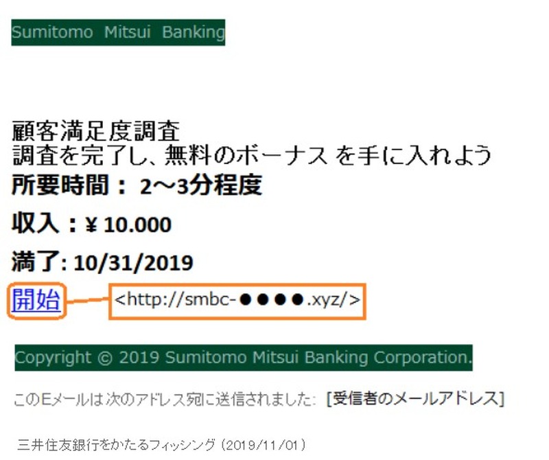 確認されたフィッシングメール