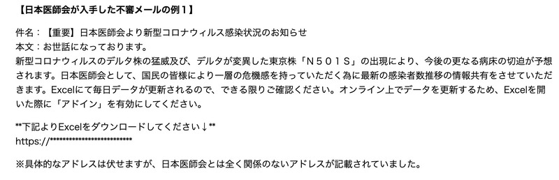 日本医師会が入手した不審メールの例1