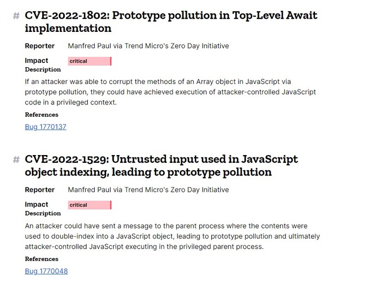 Mozilla Foundation の複数のソフトウェアに影響がある遠隔からの任意のコード実行につながる Type Confusion と Prototype Pollution の脆弱性（Scan Tech Report）