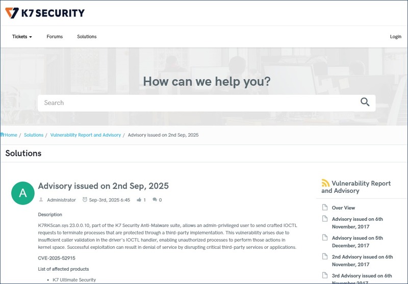 https://support.k7computing.com/index.php?/solutions/view-article/Advisory-issued-on-2nd-Sep-2025