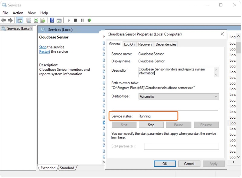Cloudbase SensorがWindowsサービスとして稼働