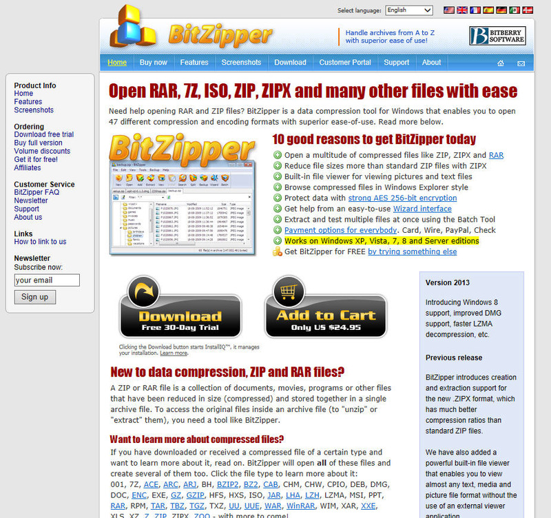 「BitZipper」のWebサイト
