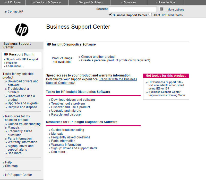 「HP Insight Diagnostics」のサポートサイト