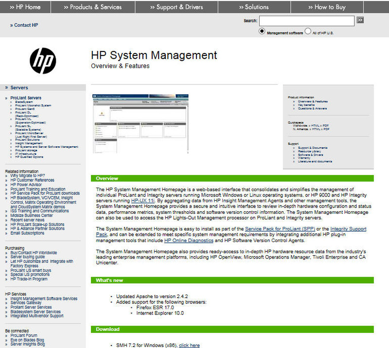 「HP System Management Homepage」サイト