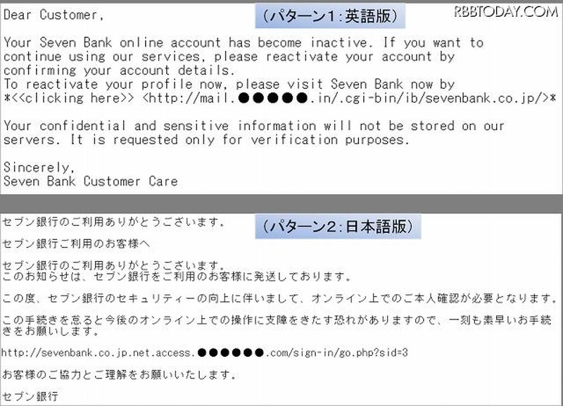 フィッシングメールの内容