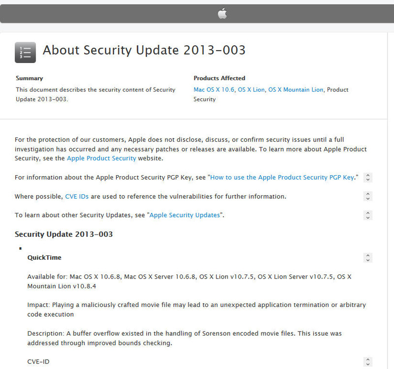 アップルによるセキュリティアップデート情報（英語）
