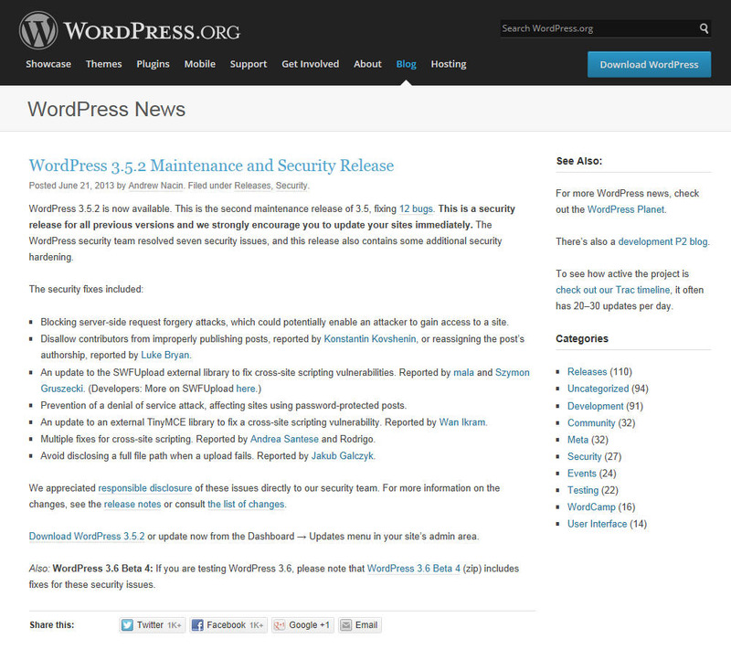 WordPressによるリリース