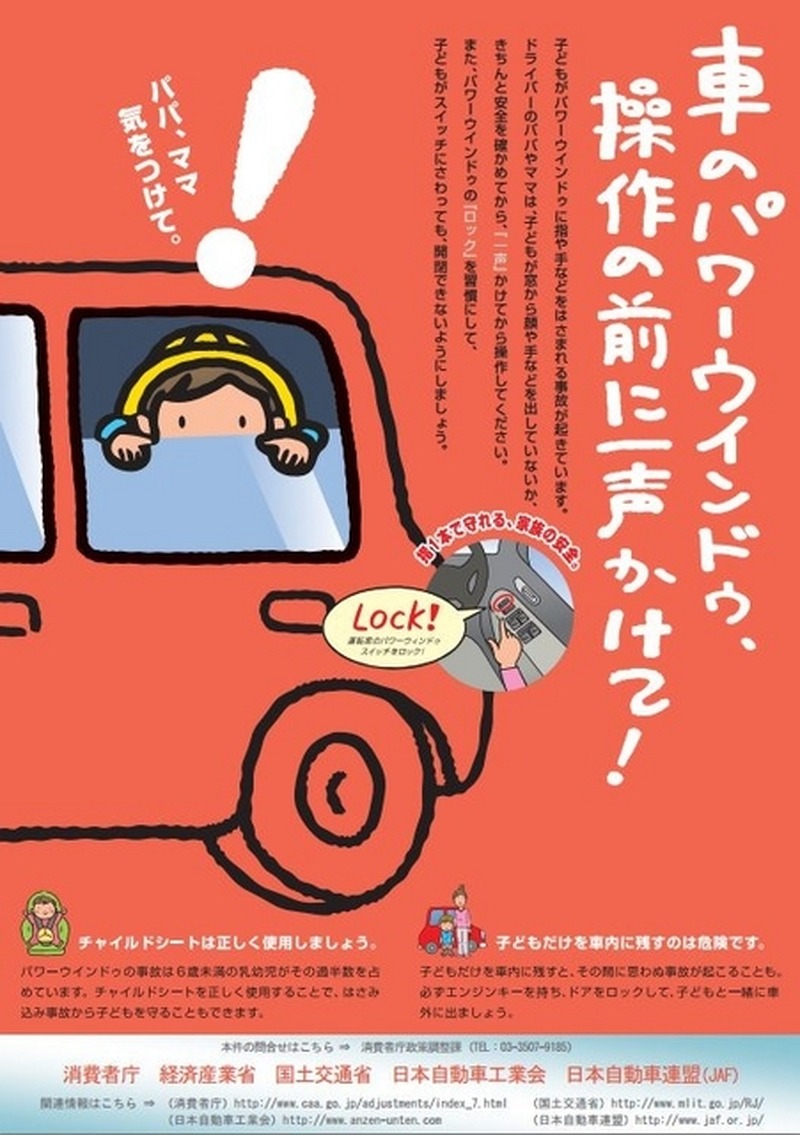パワーウインドウ事故防止のポスター