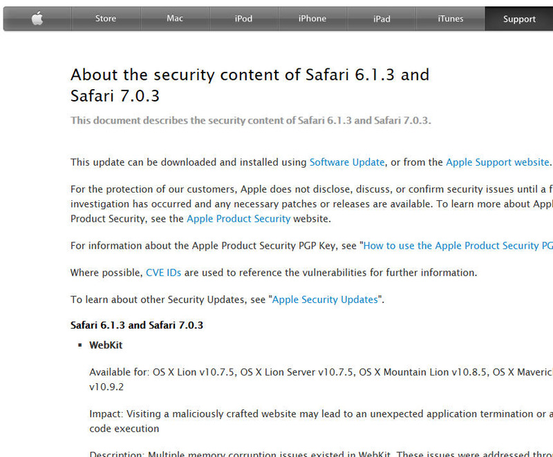 アップルによるアップデート情報