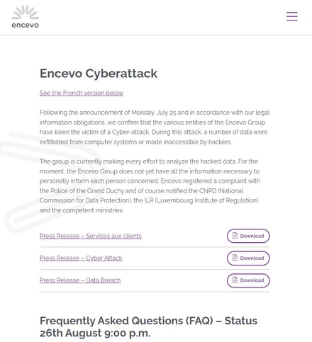 欧州エネルギー企業 Encevo 社によるサイバー攻撃被害報告