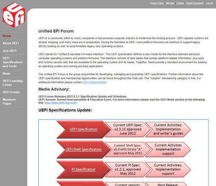 Unified EFI Forum（UEFI）のサイト