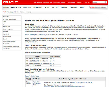 本脆弱性は Oracle Java SE Critical Patch Update June 2013 で修正されている