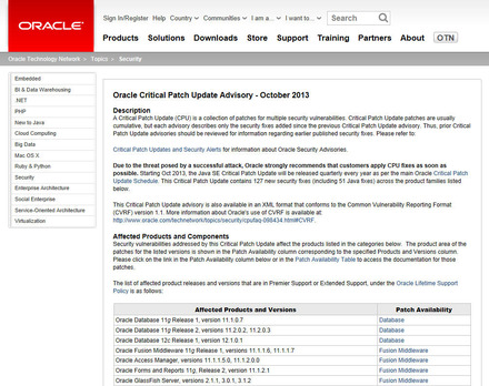 Oracle は、本脆弱性を Oracle Critical Patch Update Advisory - October 2013 で修正している