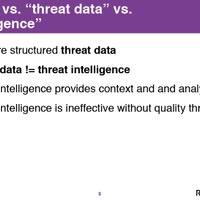 Ryanが考えるIOCと脅威データとインテリジェンスの関係。IOCは構造化された脅威データに過ぎないが、インテリジェンスの活用には質が高い脅威データが必須としている。