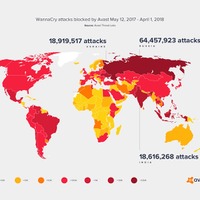 Avastが2017年5月12日～2018年4月1日までにブロックしたWannaCryの攻撃ヒートマップ